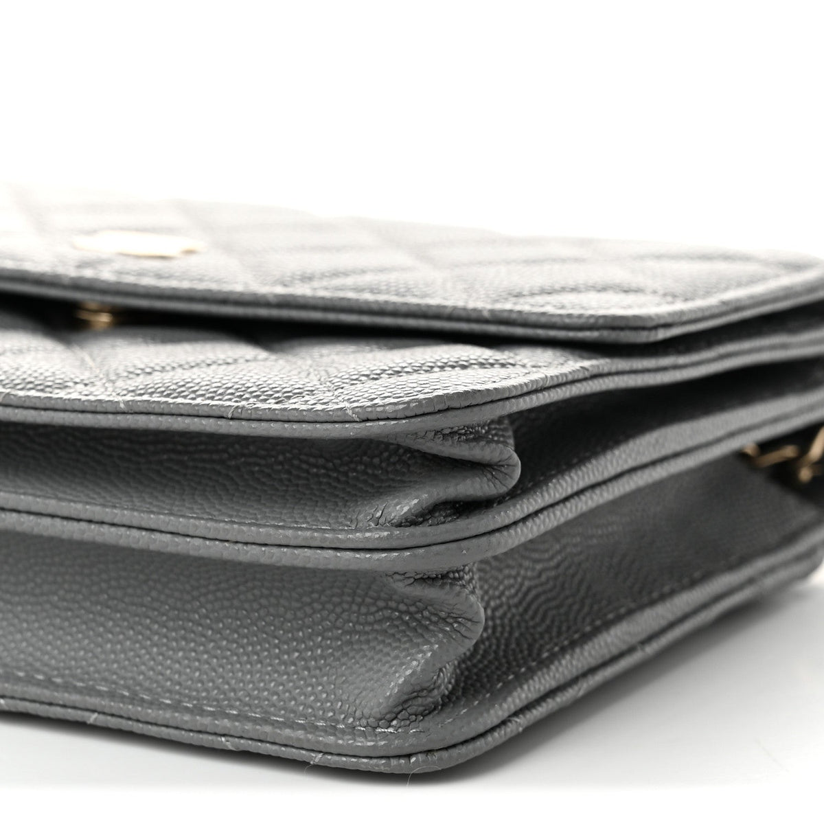 Caviar Quilted Square Wallet On Chain WOC Grey