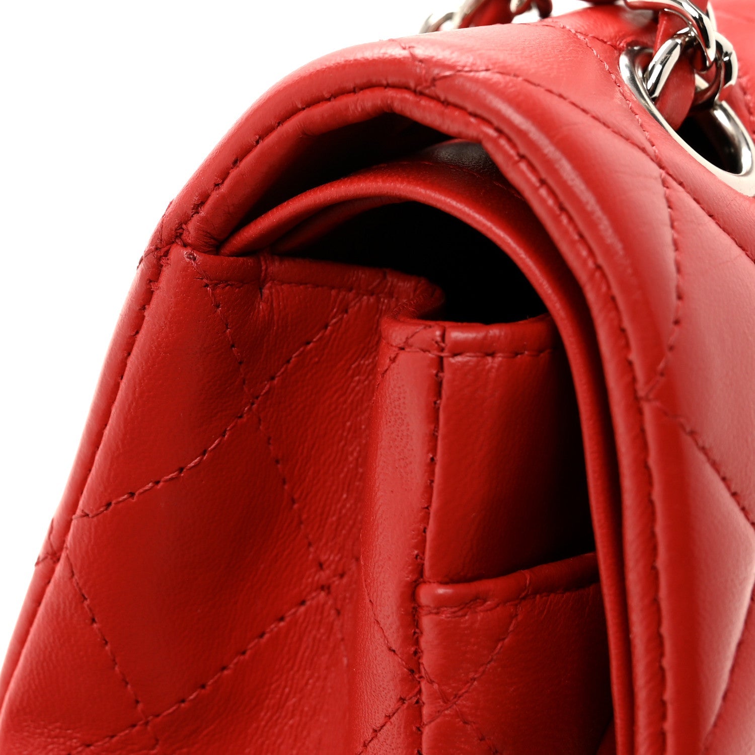 Lambskin Quilted Medium Double Flap Red
