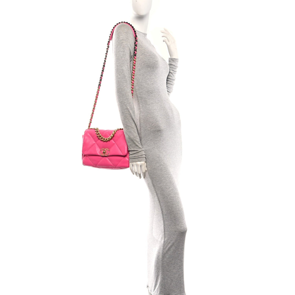 Lambskin Quilted Medium Chanel 19 Flap Dark Pink
