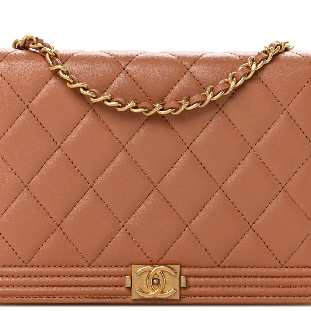 Lambskin Quilted Boy Wallet On Chain WOC Beige