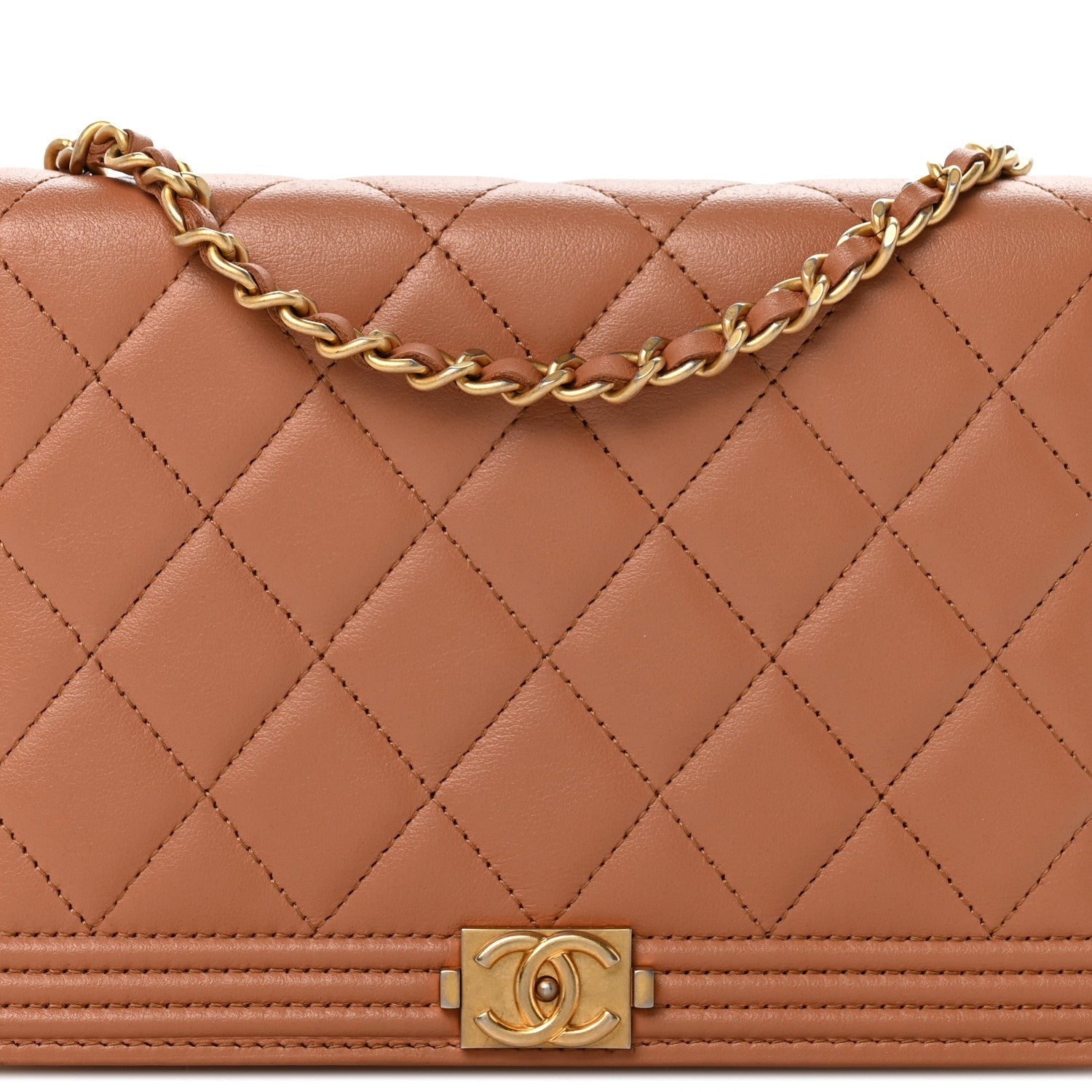 Lambskin Quilted Boy Wallet On Chain WOC Beige