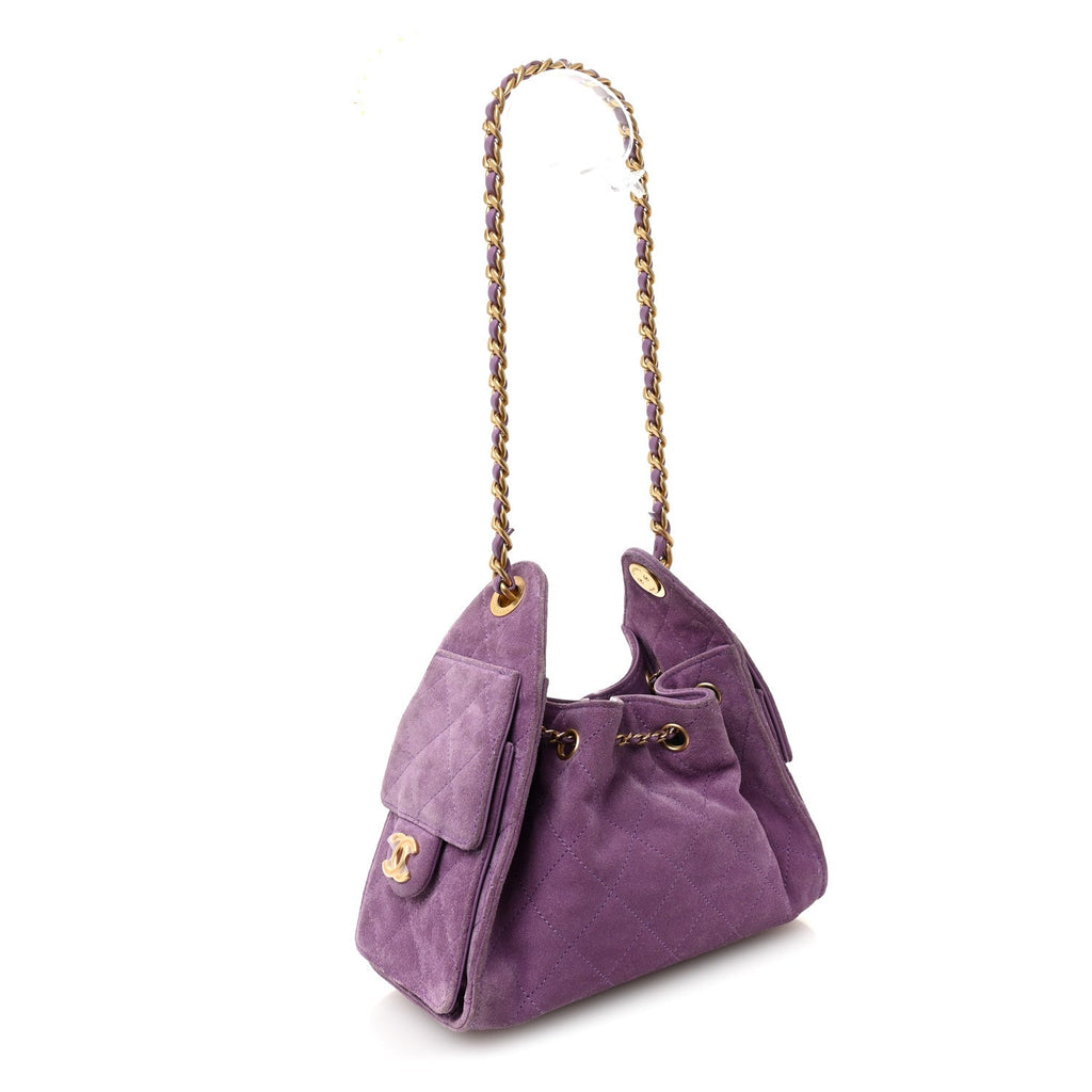 Suede Quilted Mini Chanel 25 Handbag Purple