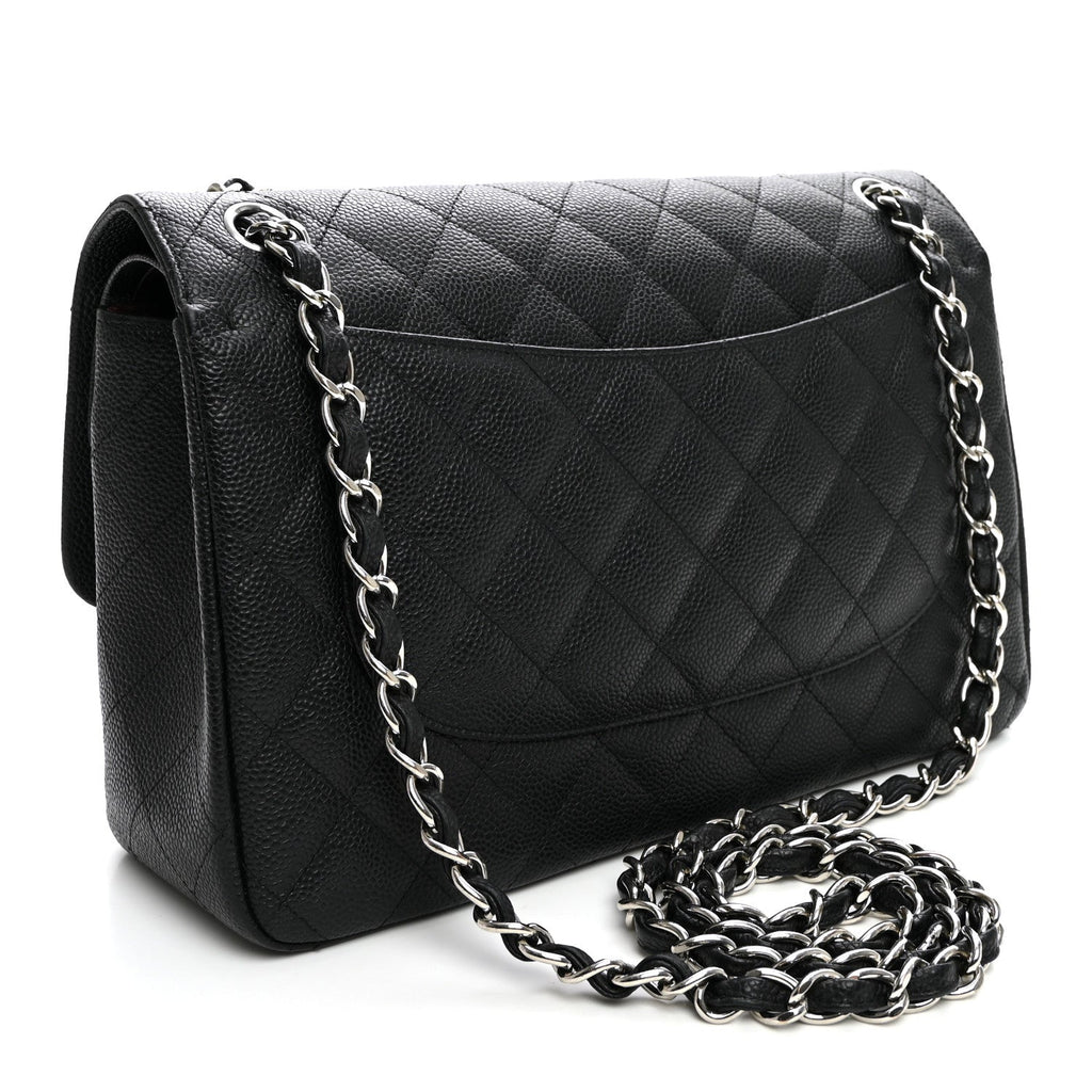 Caviar Quilted Jumbo Double Flap Black