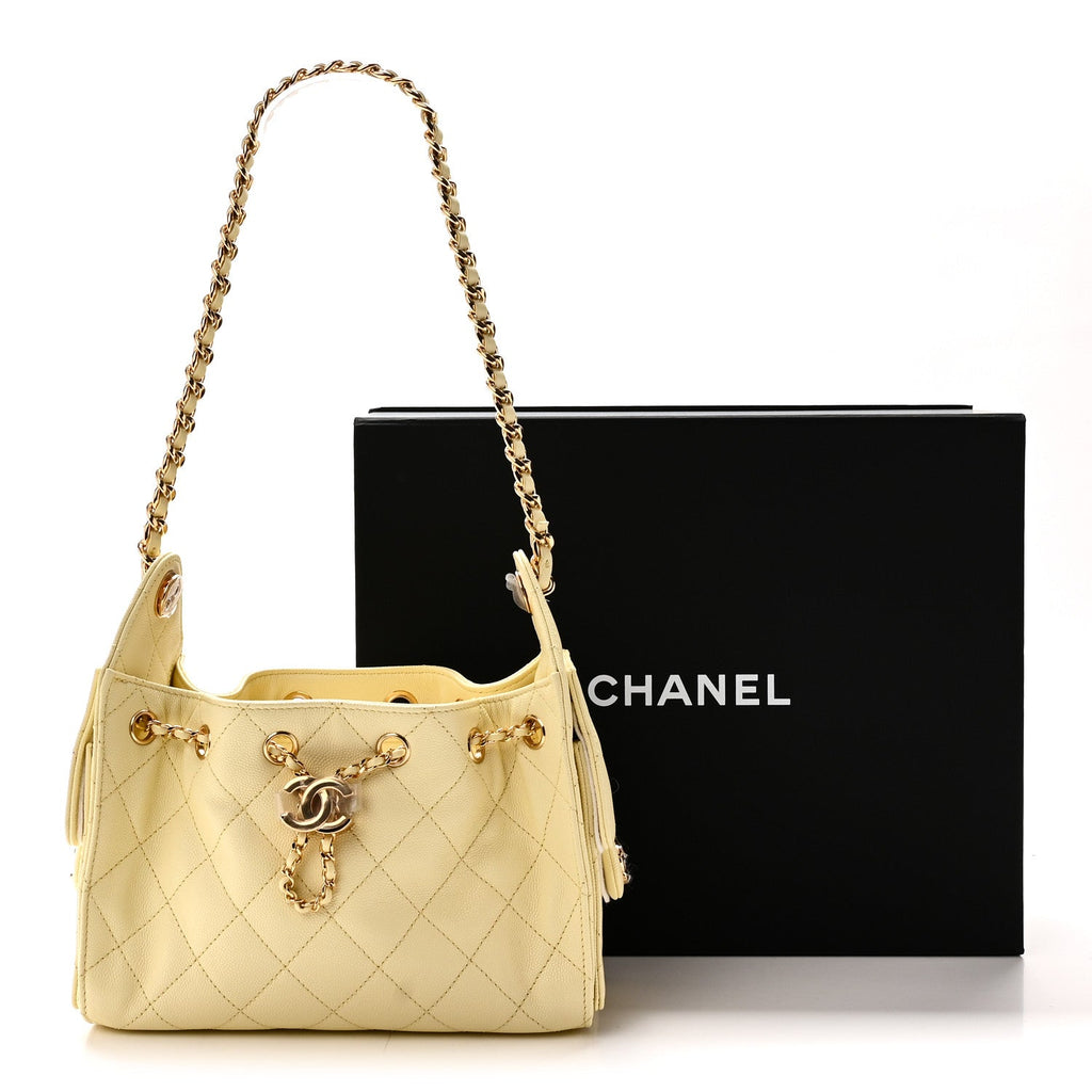 Caviar Quilted Mini Chanel 25 Handbag Light Yellow