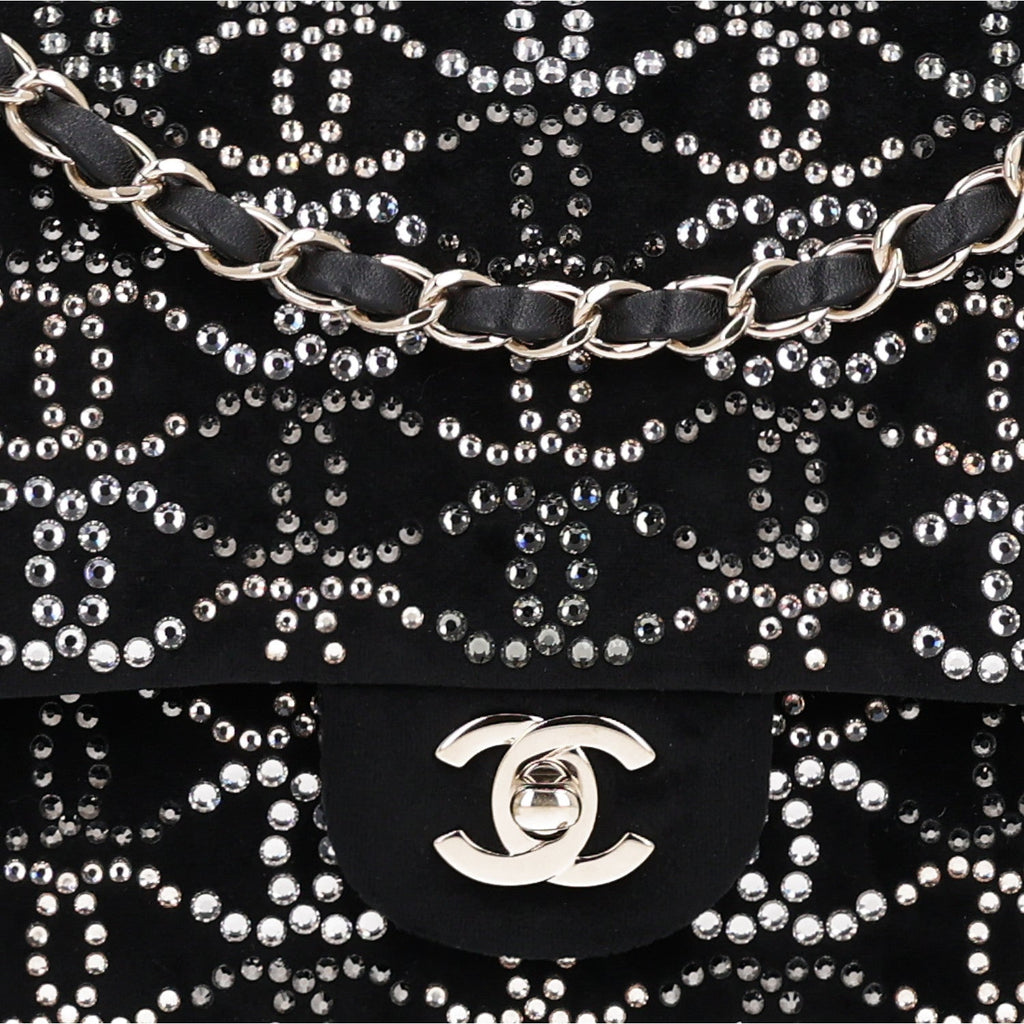 Velvet Crystal Medium Double Flap Black