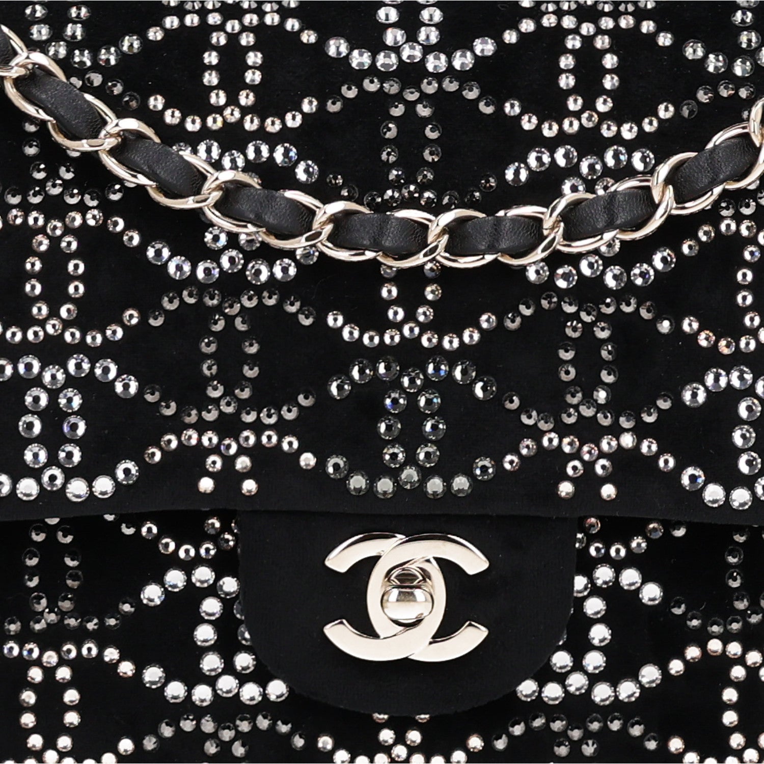 Velvet Crystal Medium Double Flap Black
