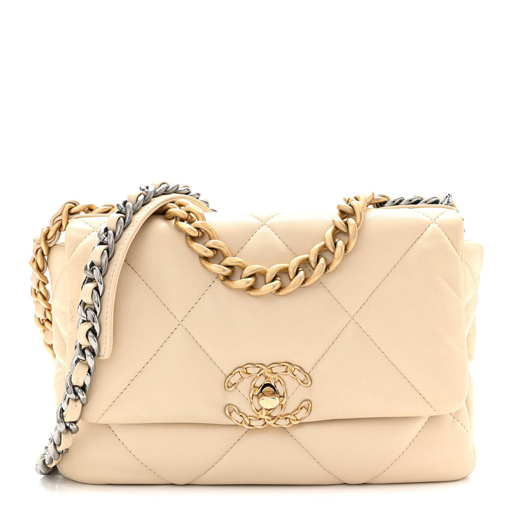 Lambskin Quilted Medium Chanel 19 Flap Light Beige