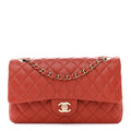 Lambskin Quilted Medium Double Flap Brown