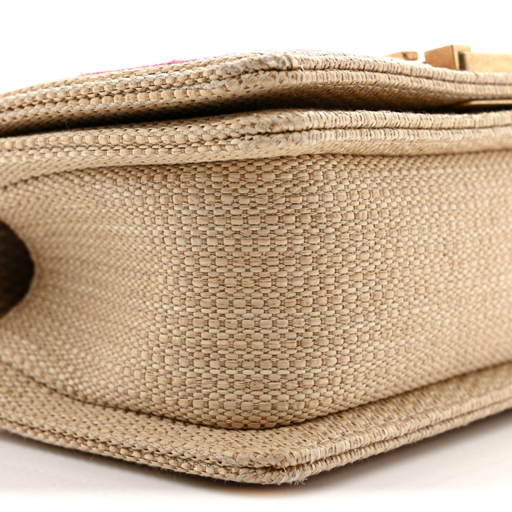 Raffia Chevron Quilted Small Boy Flap Beige Pink