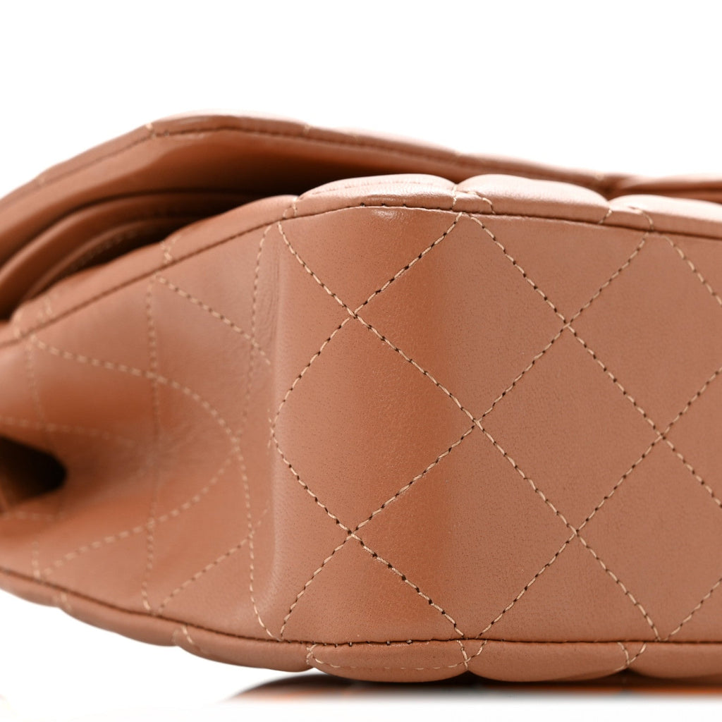 Lambskin Quilted Medium Double Flap Brown