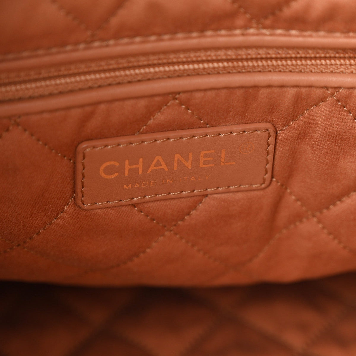 Shiny Calfskin Quilted Small Chanel 22 Camel