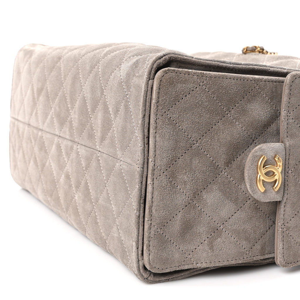 Suede Quilted Medium Chanel 25 Handbag Grey