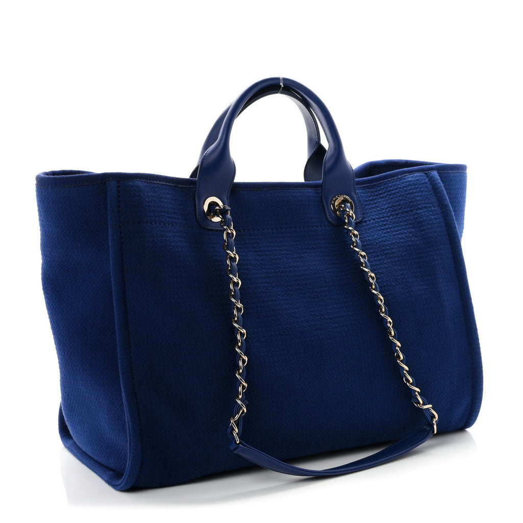 Mixed Fibers Calfskin Medium Deauville Tote Dark Blue