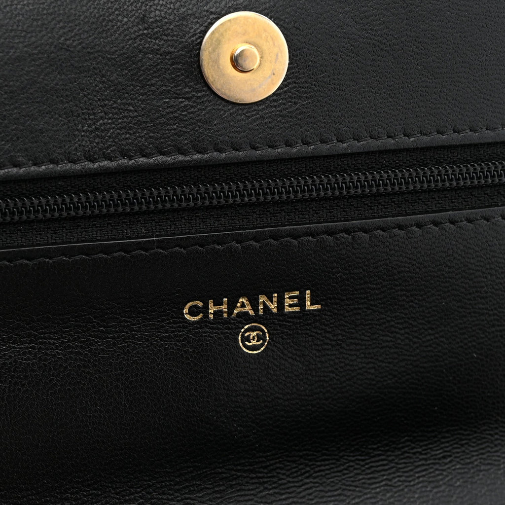 Lambskin Quilted Chanel 19 Wallet On Chain WOC Black