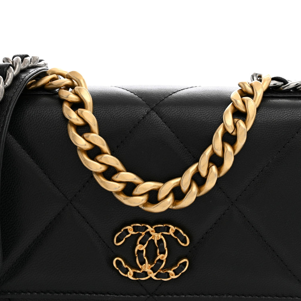 Lambskin Quilted Chanel 19 Wallet On Chain WOC Black