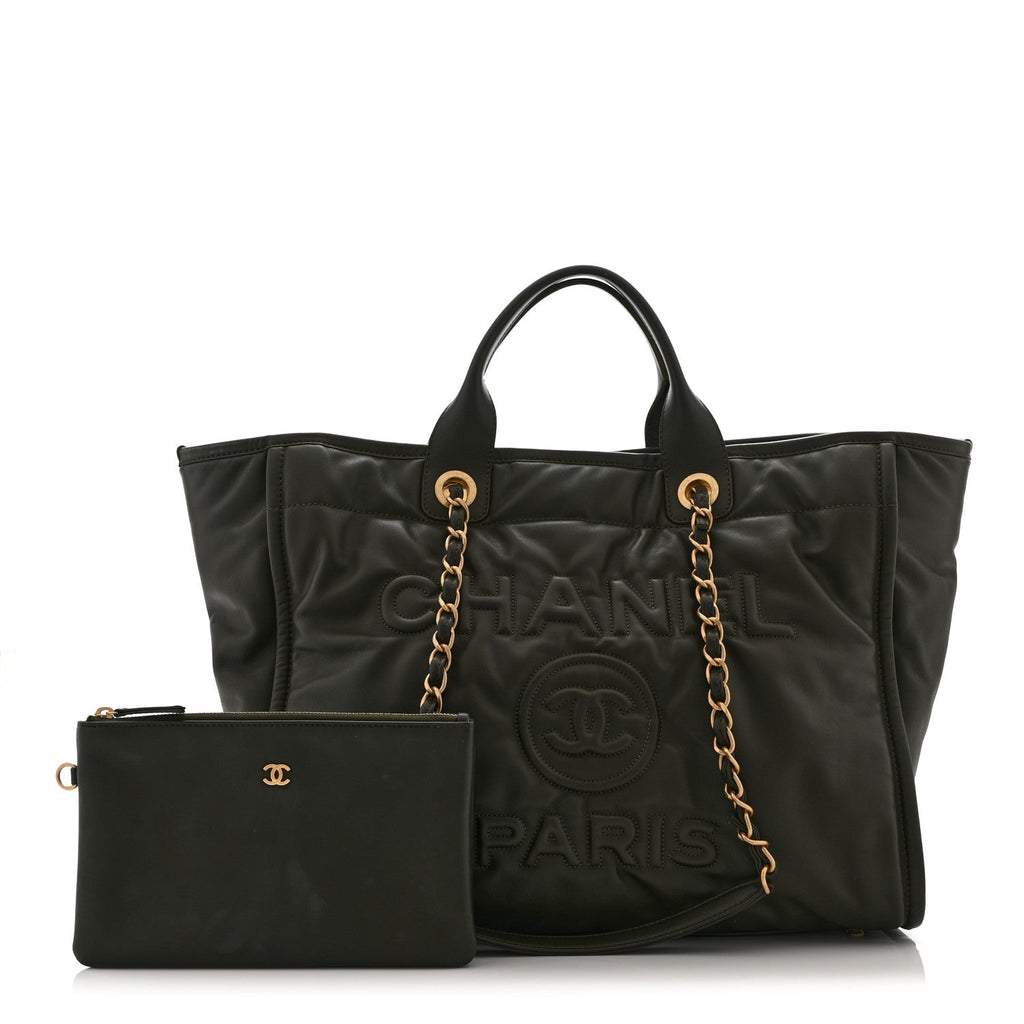 Calfskin Embossed Medium Deauville Tote Khaki