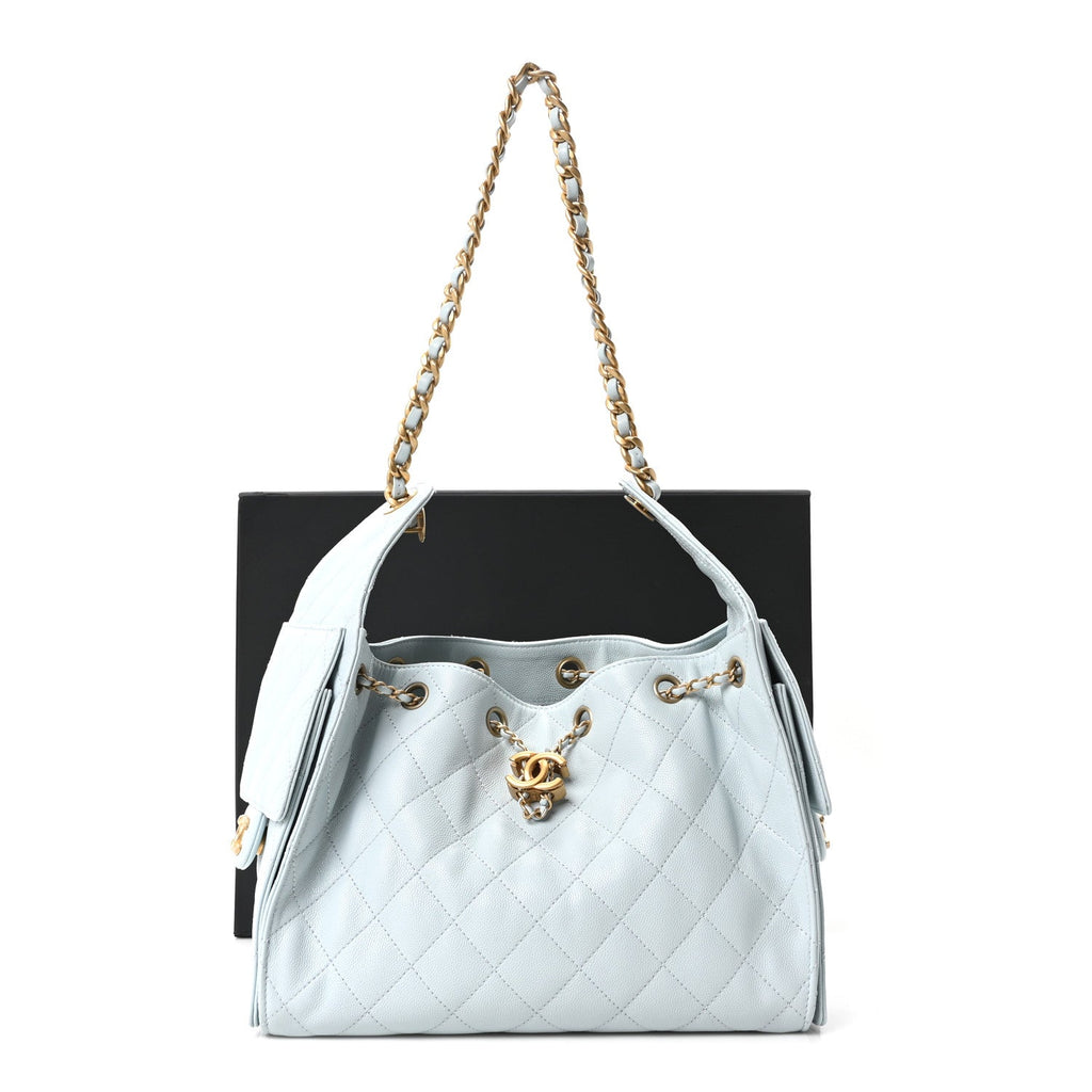 Caviar Quilted Small Chanel 25 Handbag Light Blue