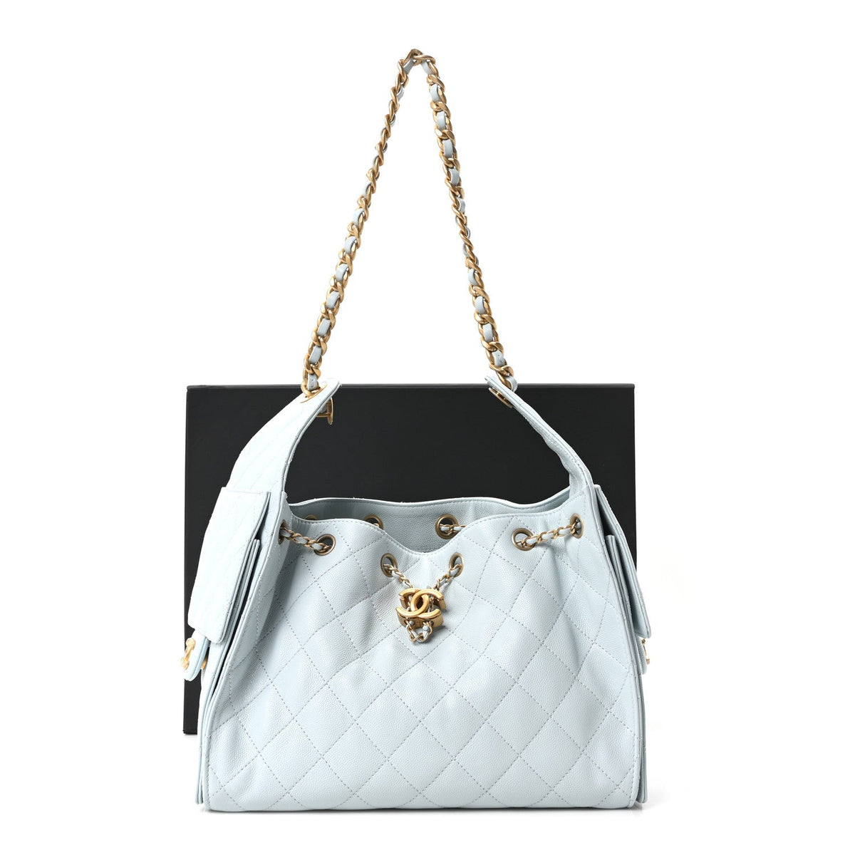 Caviar Quilted Small Chanel 25 Handbag Light Blue