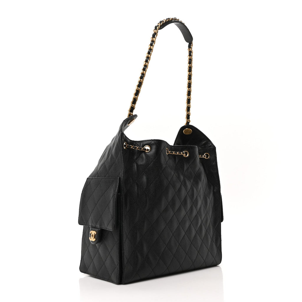 Caviar Quilted Medium Chanel 25 Handbag Black