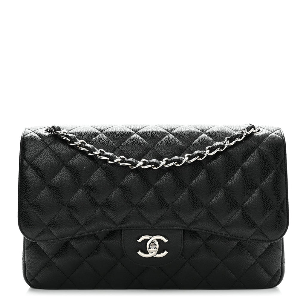 Caviar Quilted Jumbo Double Flap Black