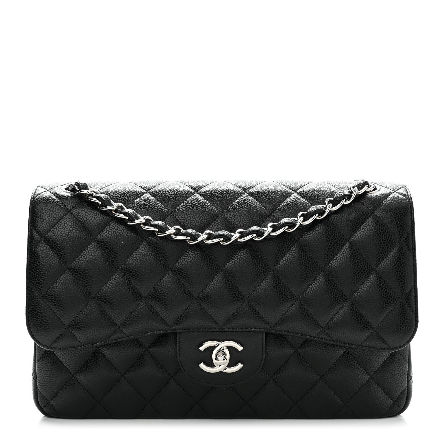 Caviar Quilted Jumbo Double Flap Black