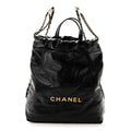 Shiny Calfskin Quilted Chanel 22 Backpack Black