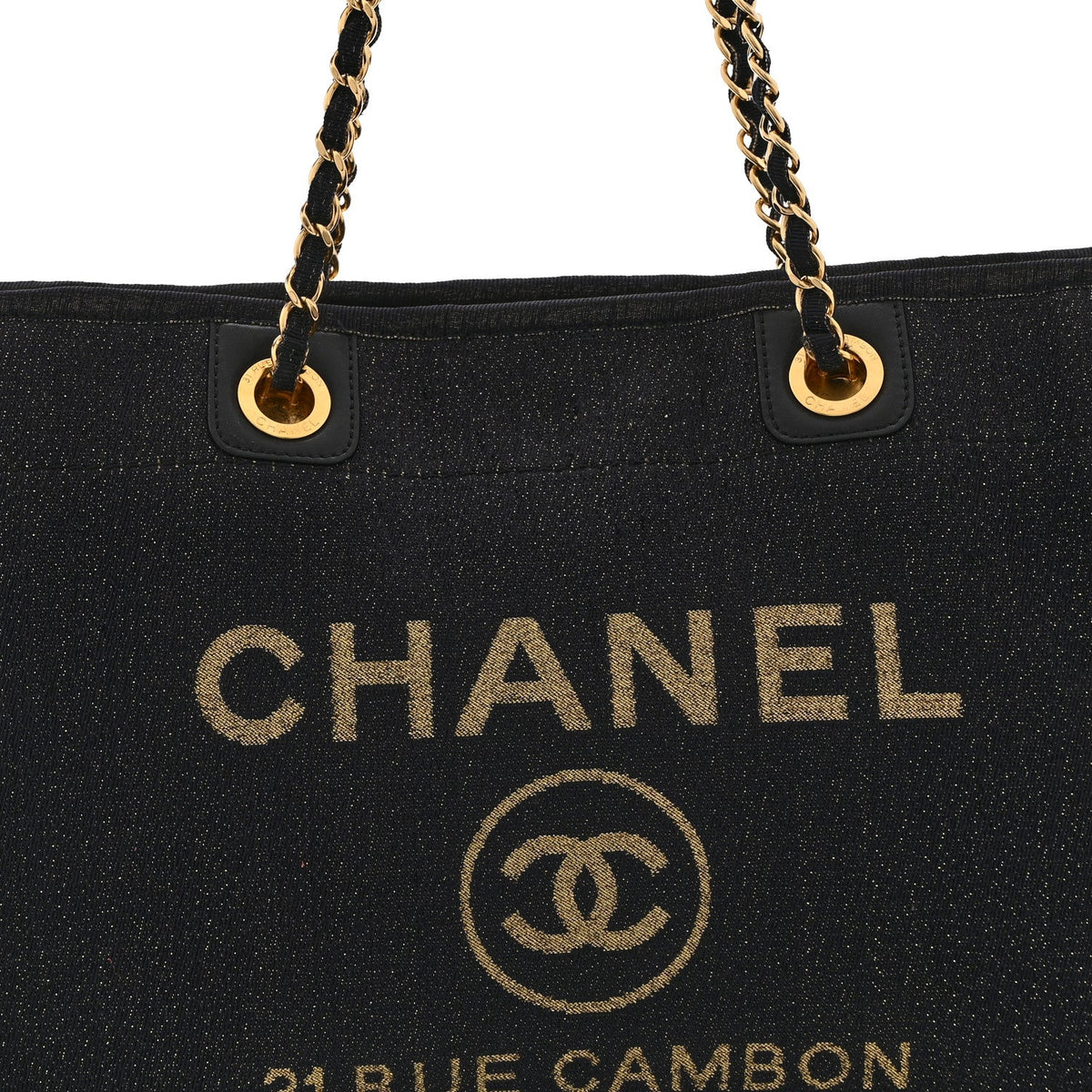 Lurex Canvas Small Deauville Tote Navy Blue Gold