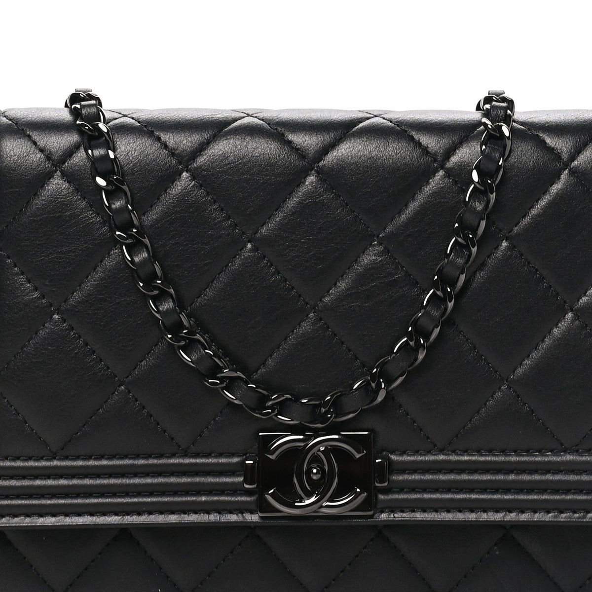Lambskin Quilted Boy Wallet On Chain WOC So Black
