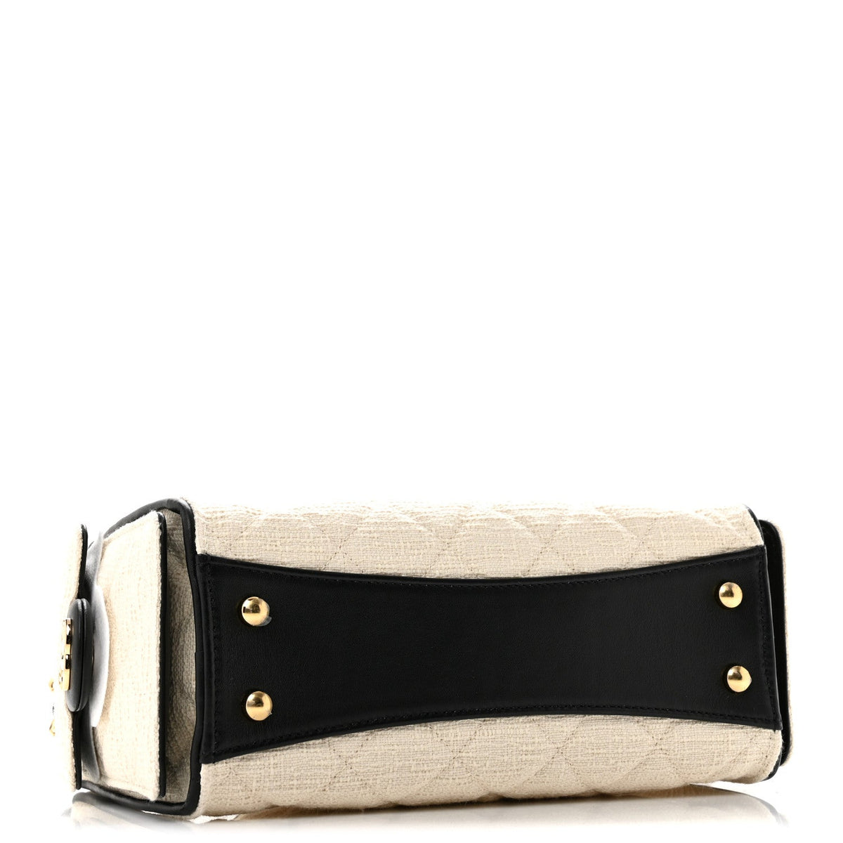 Canvas Calfskin Quilted Mini Chanel 25 Handbag Ecru Black