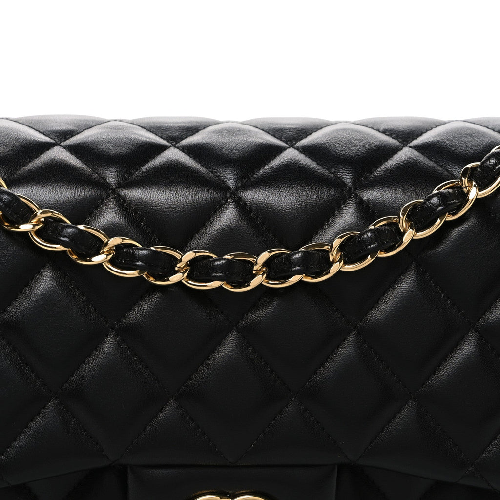 Lambskin Quilted Jumbo Double Flap Black