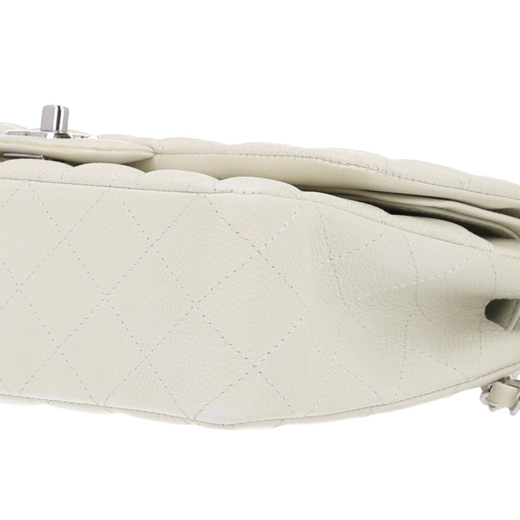 Caviar Quilted Medium Double Flap Light Green