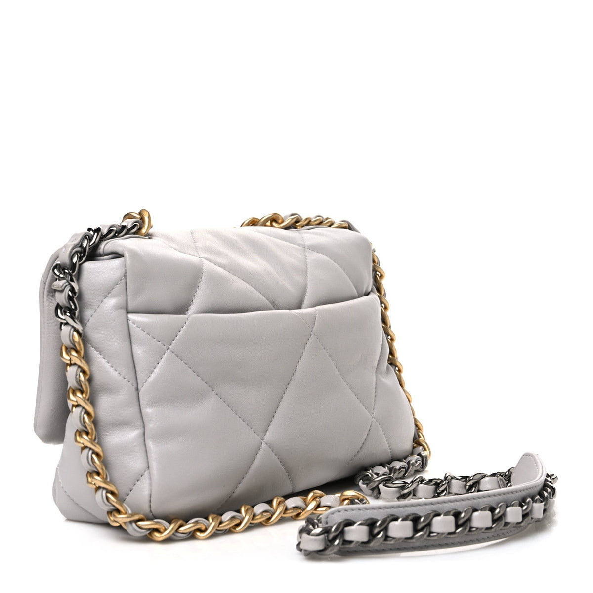 Goatskin Quilted Medium Chanel 19 Flap Grey
