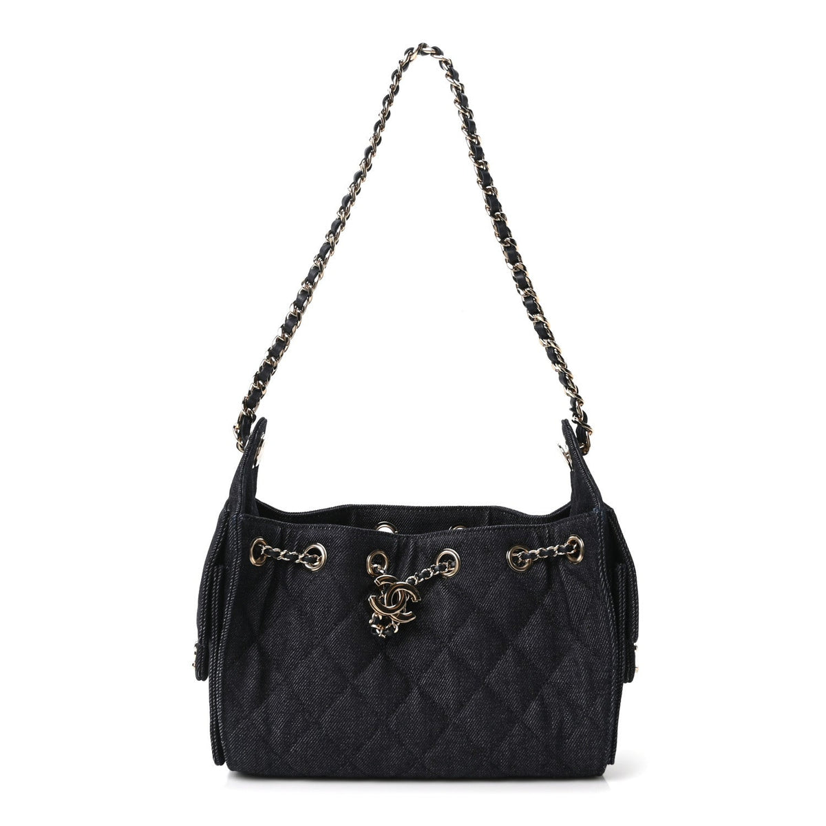 Denim Quilted Mini Chanel 25 Handbag Dark Blue