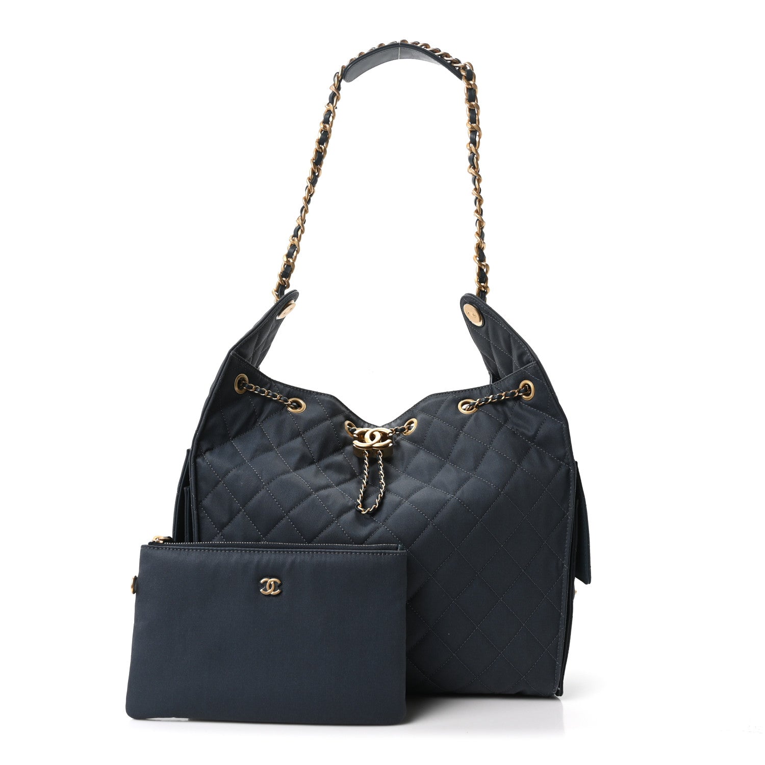 Canvas Quilted Medium Chanel 25 Handbag Dark Blue