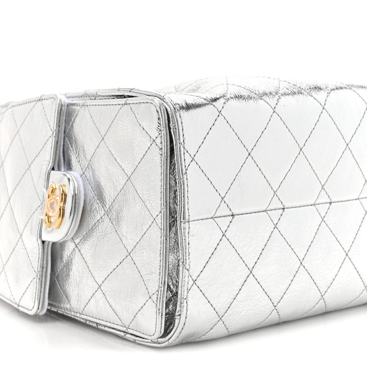 Metallic Crumpled Calfskin Quilted Small Chanel 25 Handbag Silvery