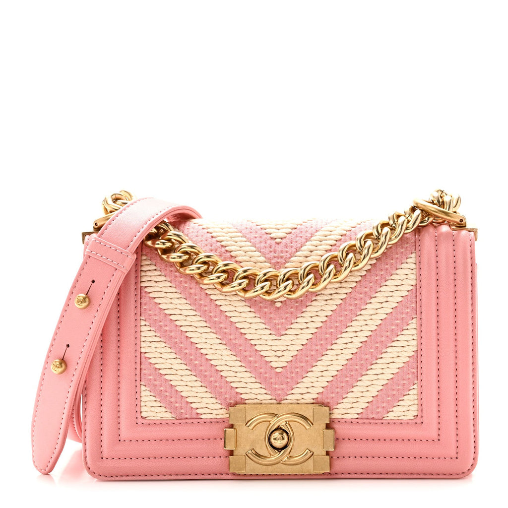 Fabric Chevron Braided Small Boy Flap Pink Ivory Pink Ivory
