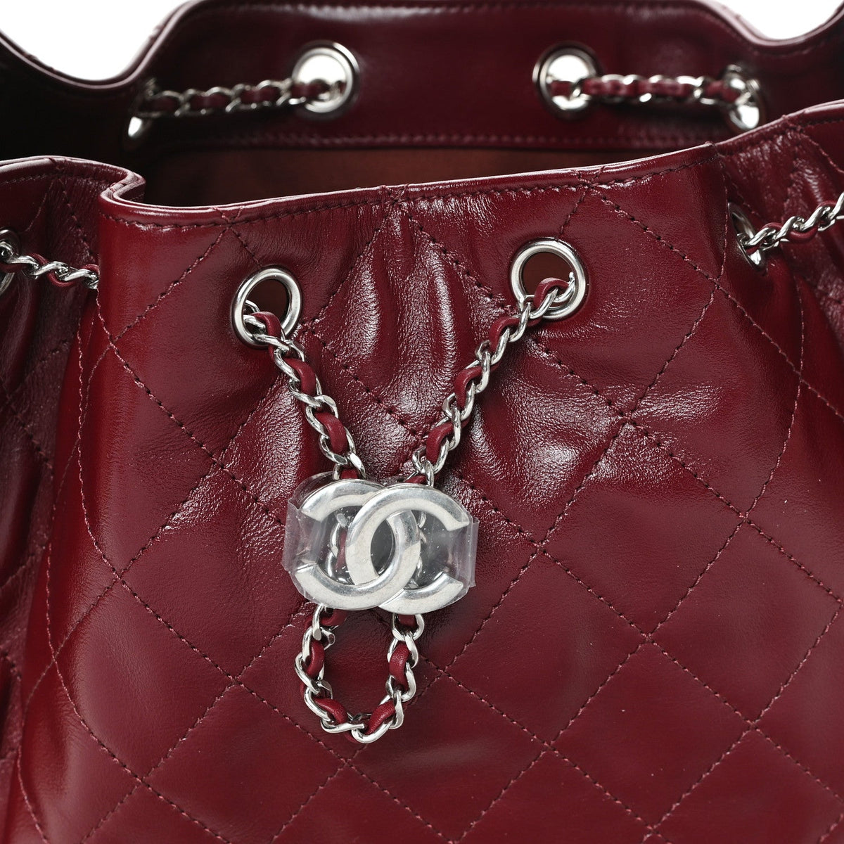 Shiny Crumpled Calfskin Quilted Small Chanel 25 Handbag Burgundy