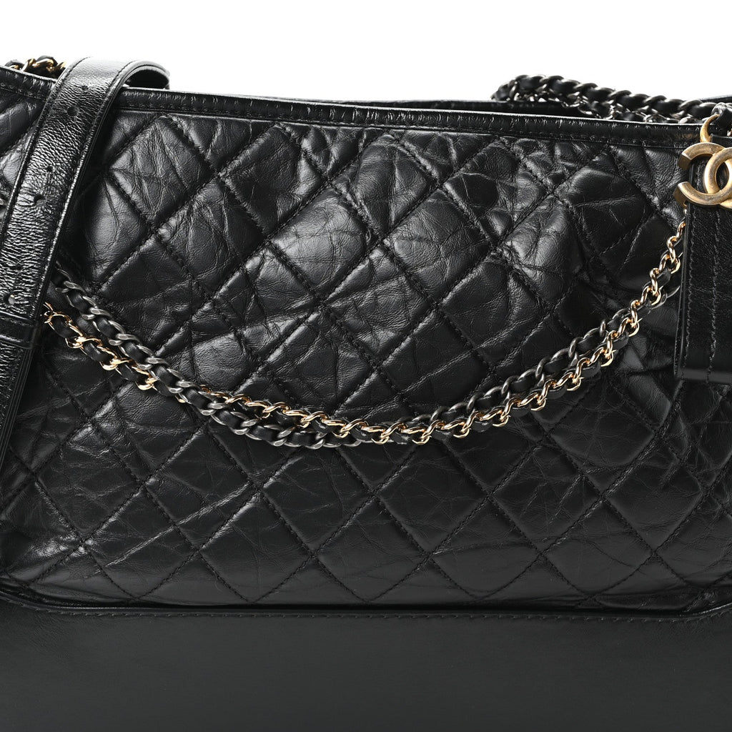 Aged Calfskin Quilted Large Gabrielle Hobo Black
