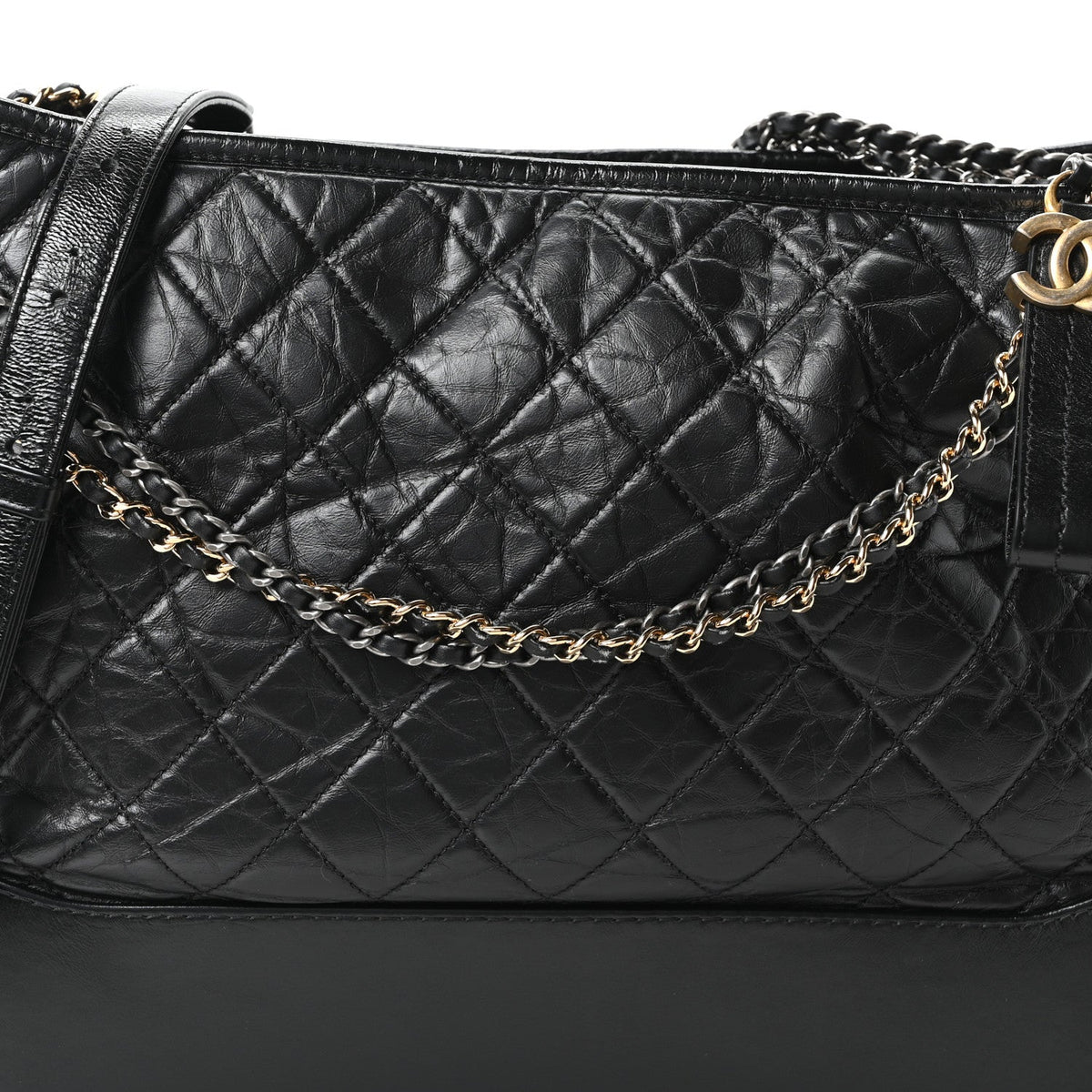 Aged Calfskin Quilted Large Gabrielle Hobo Black