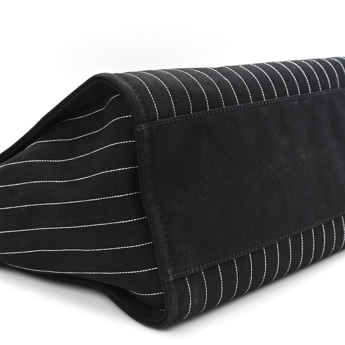 Canvas Calfskin Striped Medium Deauville Tote Black White