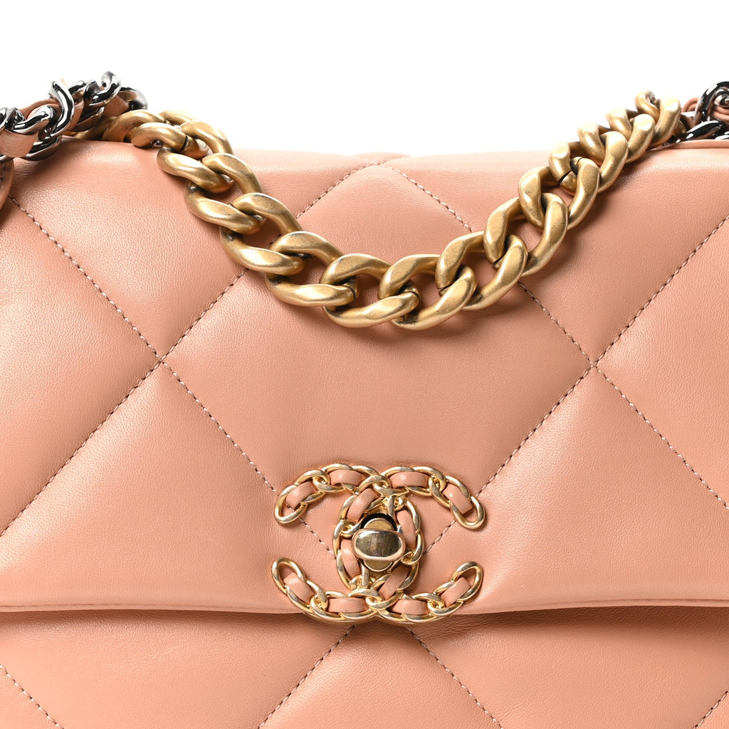 Lambskin Quilted Medium Chanel 19 Flap Beige