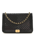 Caviar Chevron Quilted Boy Wallet On Chain WOC Black