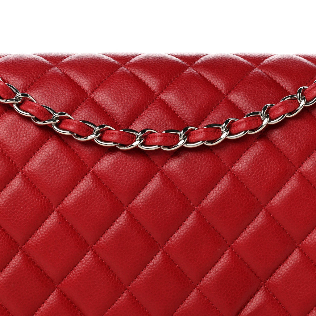 Caviar Quilted Maxi Double Flap Dark Red