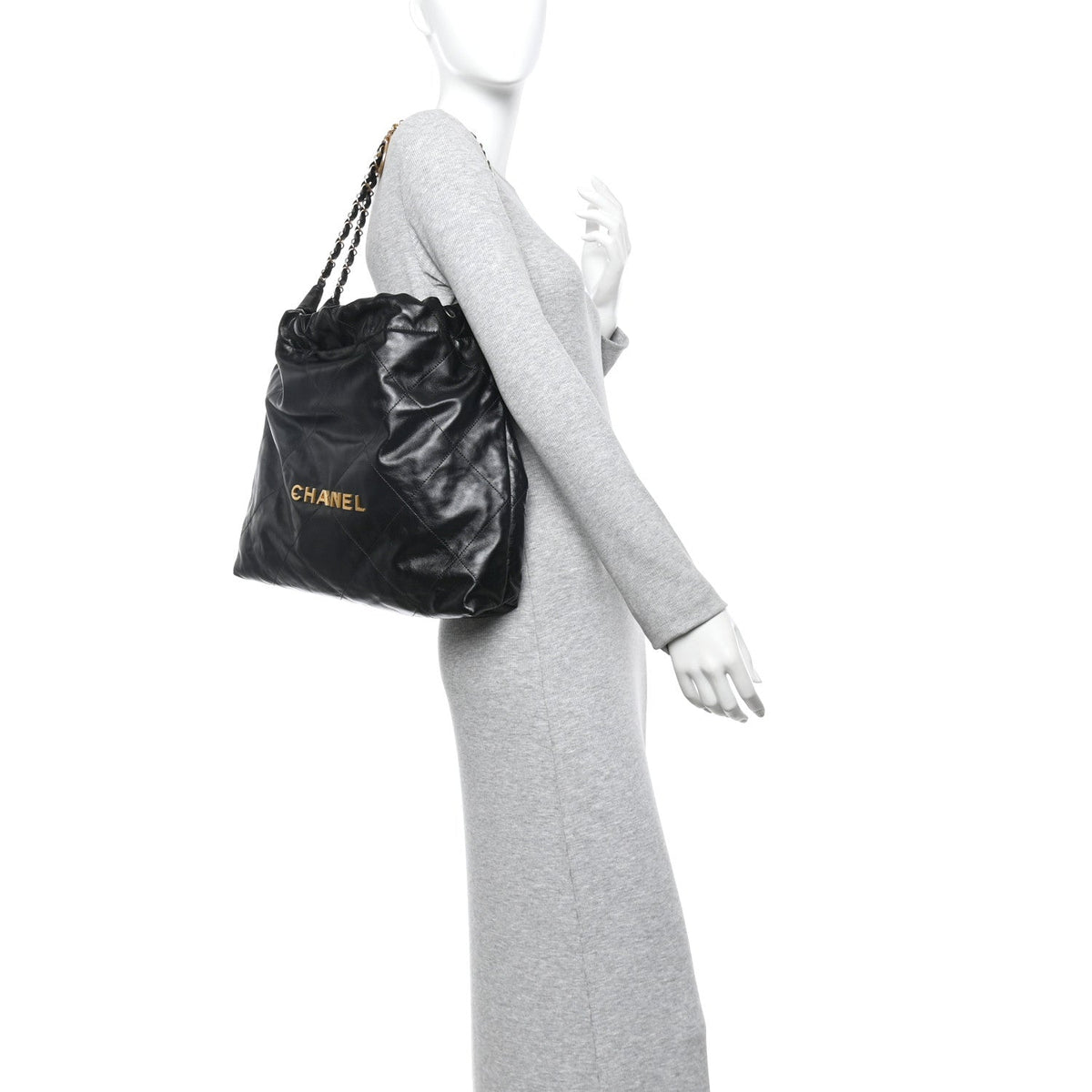 Shiny Calfskin Quilted Chanel 22 Black