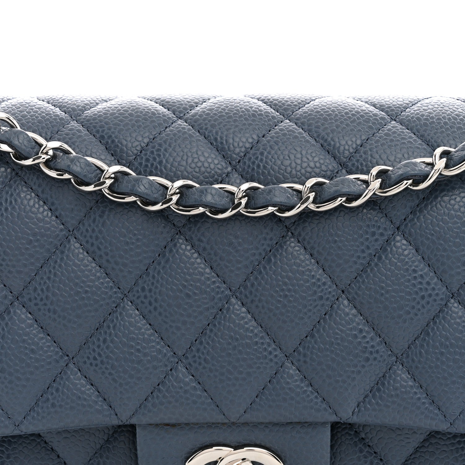 Caviar Quilted Medium Double Flap Blue