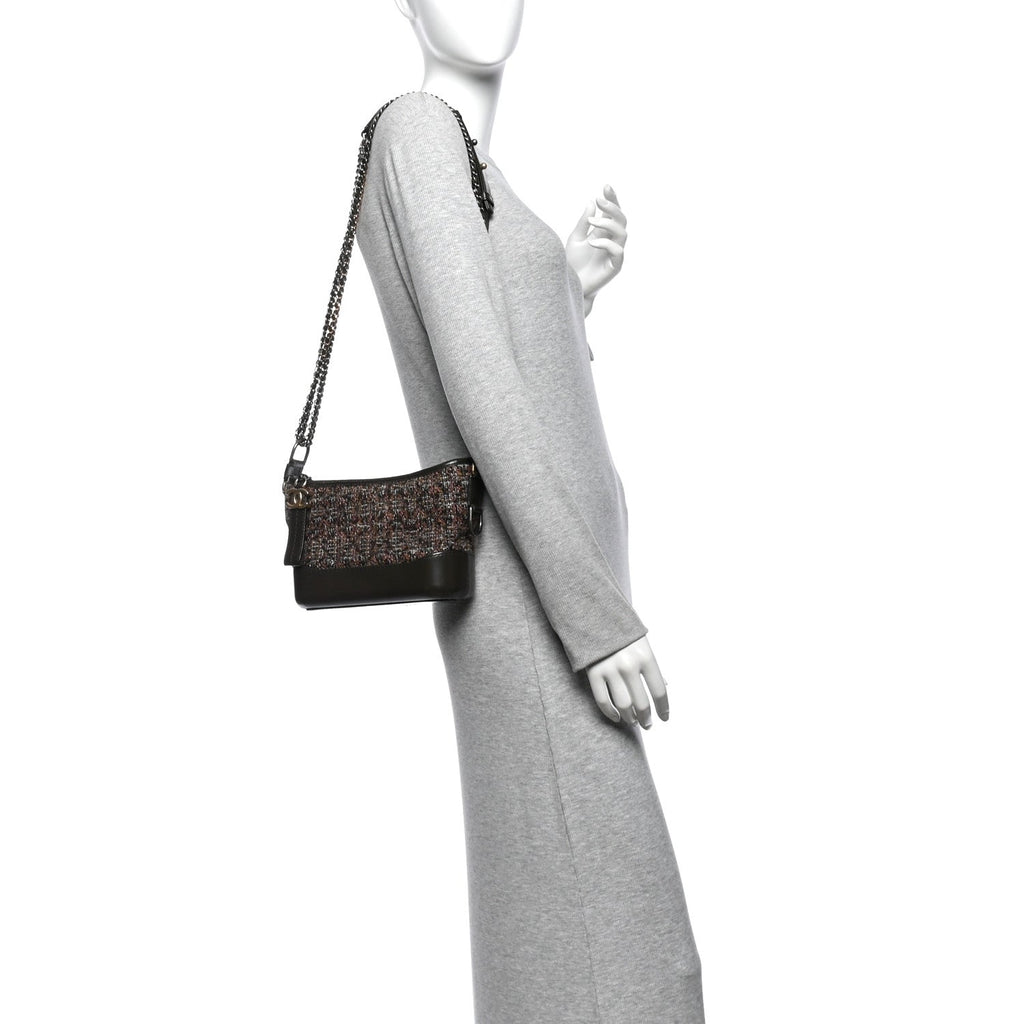 Tweed Calfskin Quilted Small Gabrielle Hobo Brown