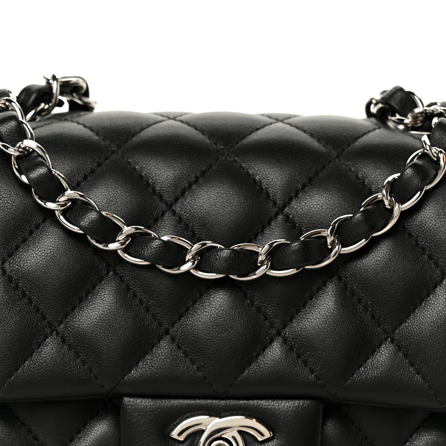 Lambskin Quilted Mini Square Flap Black