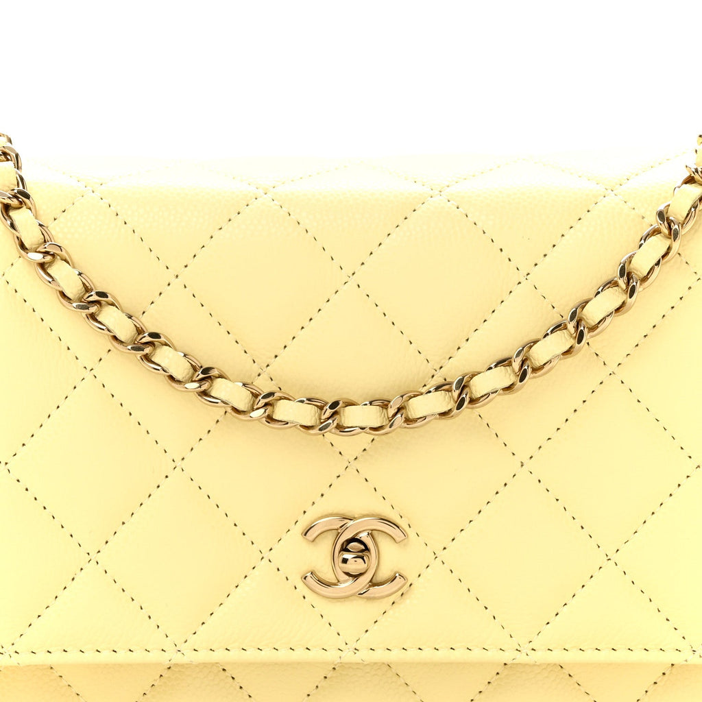 Caviar Quilted CC Turn Lock Wallet On Chain WOC Light Yellow