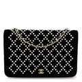 Velvet Pearl Diamond Embellished Wallet On Chain WOC Black