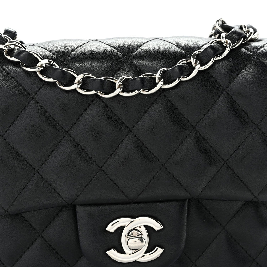 Lambskin Quilted Mini Square Flap Black